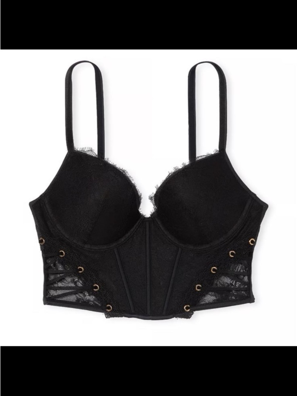 Victoria’s Secret black grommet lace long line bra 36D NWT